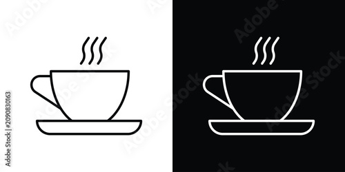 Hot coffee cup icon line illustration group