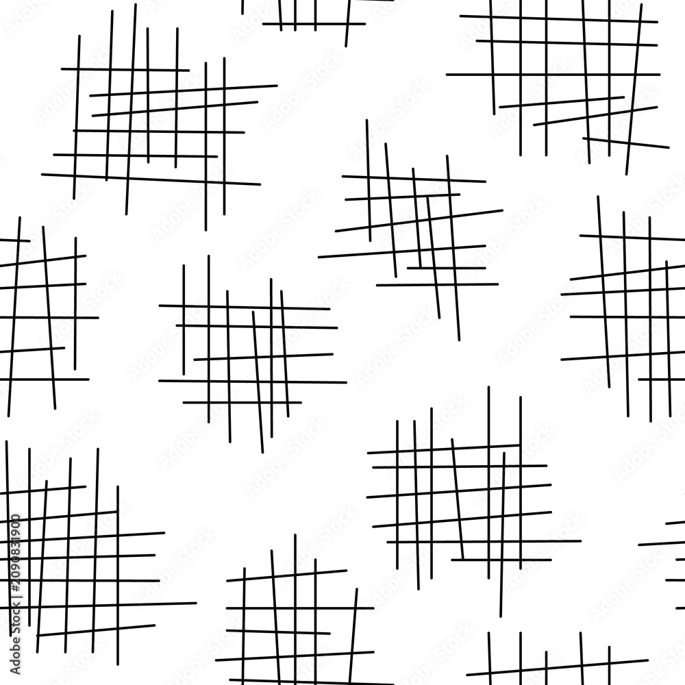 Fototapeta premium Minimalist seamless pattern with abstract hand-drawn cross hatch lines imitating burlap, linen, or fabric texture.