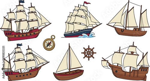 Photos Vintage Nautical Sailing Ship Vector Icon Collection Featuring Historical Galleo