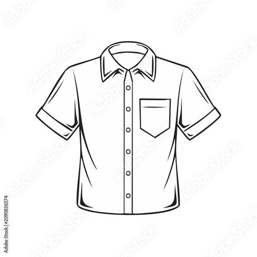 Simple Line Art Illustration of a Short Sleeve Button Up Shirt with Pocket