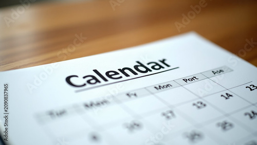 For business meeting or iteration travel planning concept ar close up of calendar on the wooden table
