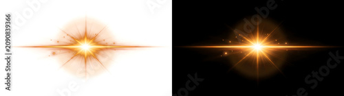 Fotografie Lens flare golden light effect with sparkling star burst and glowing particles f