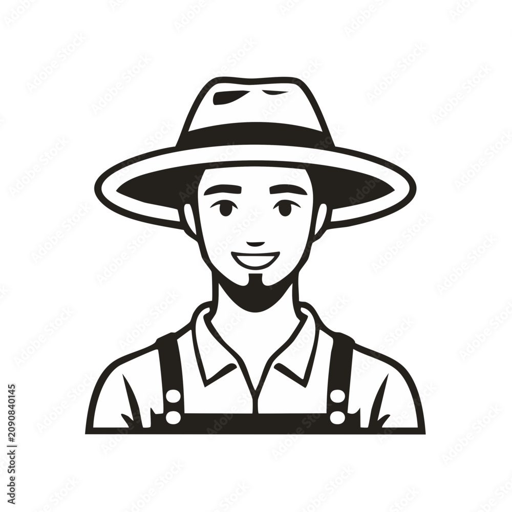 Fototapeta premium Friendly Farmer with Hat and Overalls Character Illustration