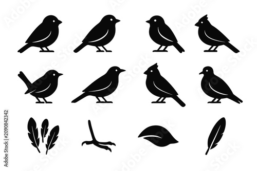 Titmose bar icons robin vector perching garden form shape bird stance icon
