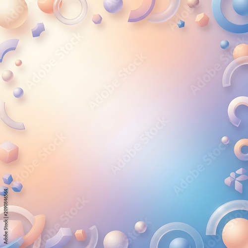 Abstract background with 3d geometric shapes frame pastel colored minimal design aesthetic.