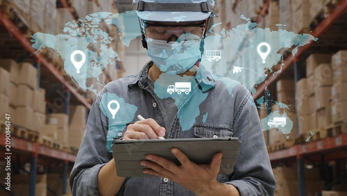 Industrial supply chain specialist analyzing global warehouse logistics