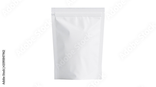 Blank white resealable pouch with zipper closure, isolated on transparent background
