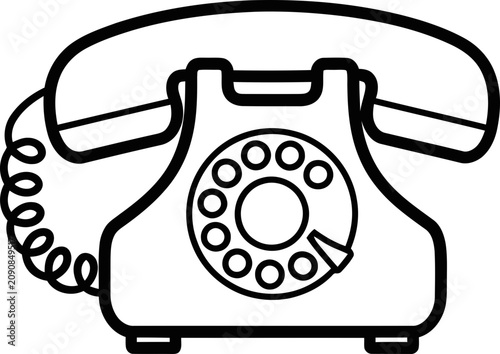 Εκτύπωση καμβά Retro rotary dial telephone line art icon, vintage communication device illustra