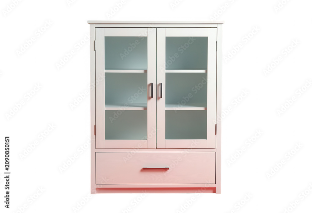 Obraz premium White Cabinet with Glass Doors Transparent Background