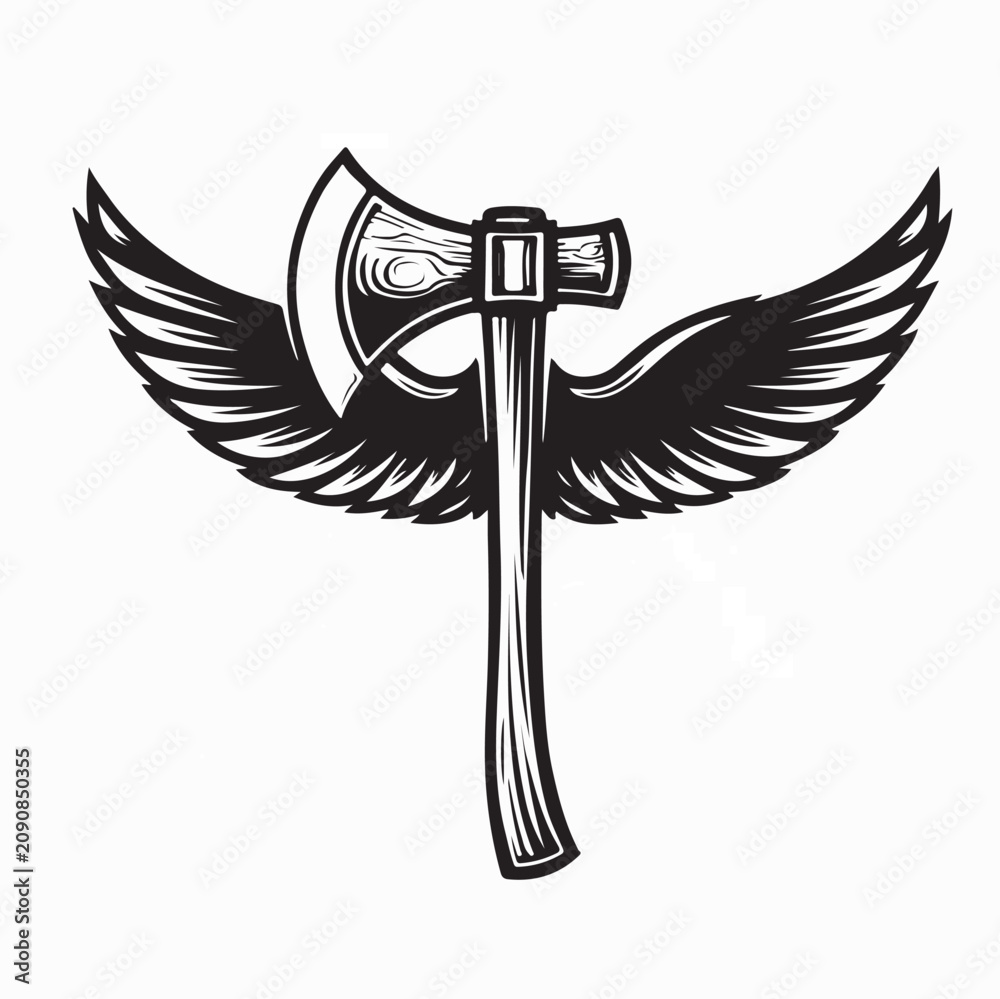 Fototapeta premium Winged Hatchet Forestry Logo Vector Isolated On White Background
