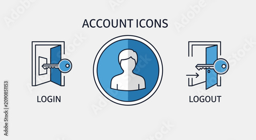 Foto Flat design login and logout account icons set.