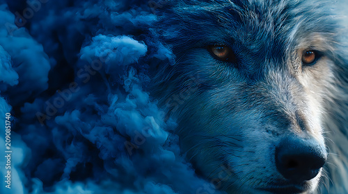 Crystal wolf spirit glowing mystical blue smoke fantasy wildlife digital art Images