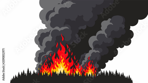 Konstfotografi A massive fire burns across a field with dark smoke rising upwards quickly outside