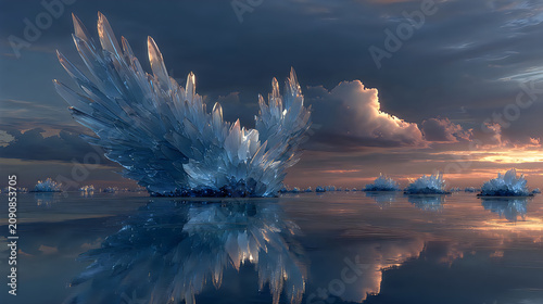 Fantasy phoenix bird brilliant blue feathers Image illustration