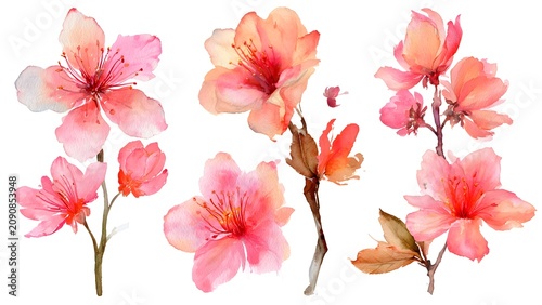 Delicate Pink Cherry Blossom Branches in Soft Watercolor