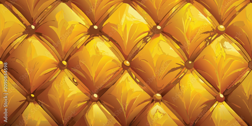 Fototapeta premium Golden quilted leather texture with shiny buttons for opulent interior wall decoration upholstery