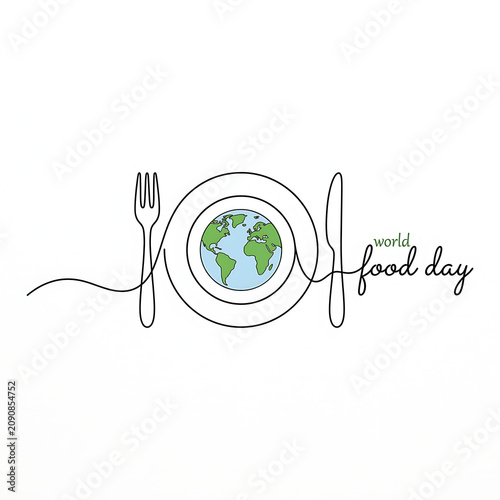 Elegant one line illustration representing global food sustainability and security for World Food Day campaign materials.