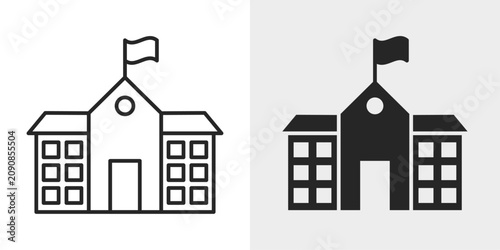School Building Icon represents education, schools, and academic institutions.