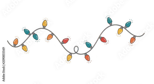 Colorful christmas lights string with multicolored bulbs isolated on a transparent background