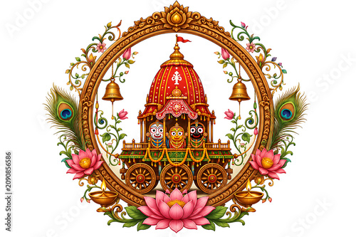 Elegant Jagannath Rath Yatra Celebration Editorial Banner Template Featuring Sacred Rath Chariot, Festive Decorative Elements, Premium Background, and Copy Space Design