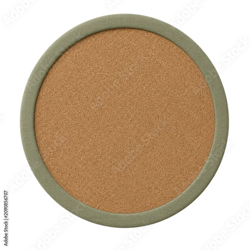 Round cork and fabric coaster isolated on transparent background