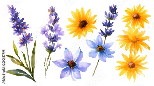Bright Wildflower Arrangement Watercolor