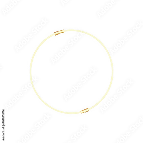 Glowing yellow neon circle with gold accents isolated on a transparent background ring