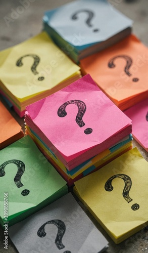 Stack of Question Marks Notes: Uncertainty, Confusion, Inquiry Concept