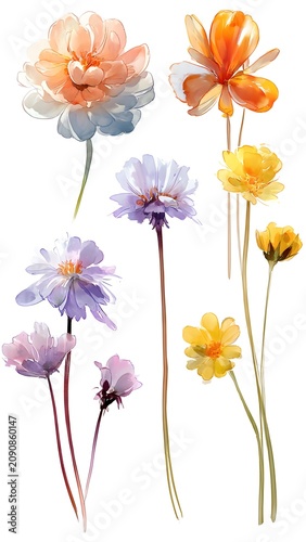 Colorful Painted Flowers Blooming on Tall Stems