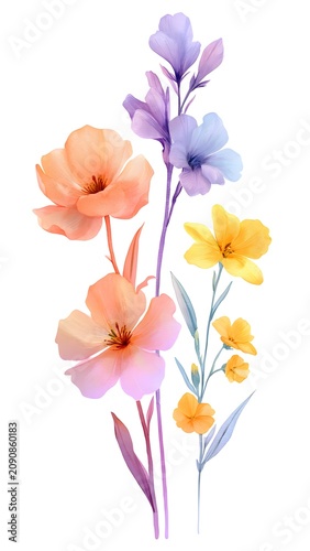 Colorful Watercolor Wildflowers on White
