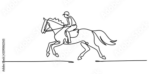 Bild auf Leinwand Continuous single line drawing of a person riding a horse galloping fast