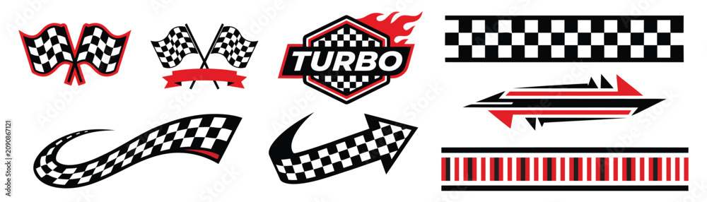 Obraz premium Racing checkered flag collection vector graphics for motorsports design