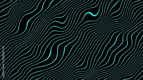 Abstract Cyan Wavy Lines Motion Graphics Representing Topographical Map Contours Sound Waves Tech Pattern or Fluid Movement Isolated on Black Background Loop.