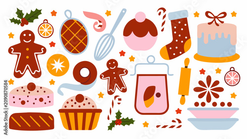 Konstfotografi Festive holiday baking collection featuring gingerbread men pastries and decorat