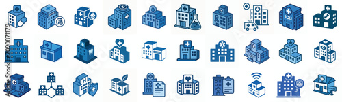 Minimalist isometric vector icon Hospital in blue