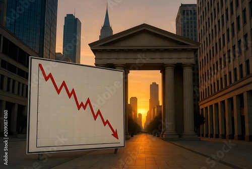 Subject: gold price chart shows price drop positioned before a monumental gateway symbolizing entry into a renewed portfolio structure, Environment: elegant financial district with futuristic investme