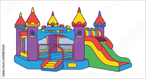 фотографія Colorful inflatable castle with slide a vector illustration on a white backgroun