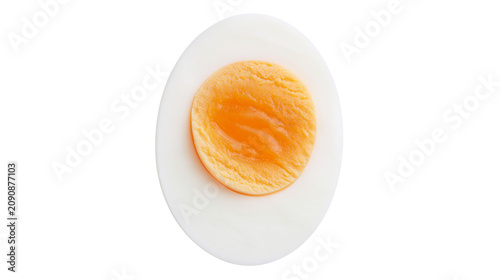 Tableau sur toile Half hard-boiled egg with bright orange yolk, isolated on transparent background
