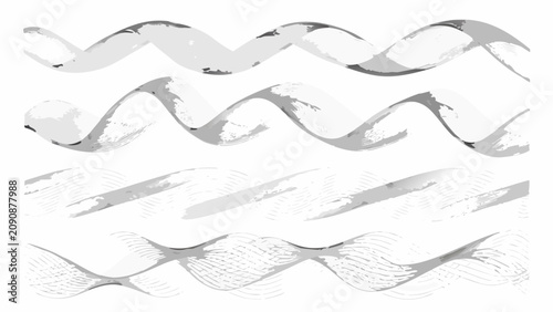 Foto Four grayscale wave patterns on a white background showcasing varying line textu