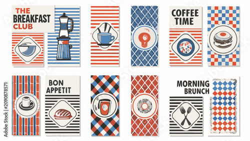 Bilde på lerret Set Of Ten Retro styled Menu Cards Featuring Breakfast And Coffee Motifs Vector