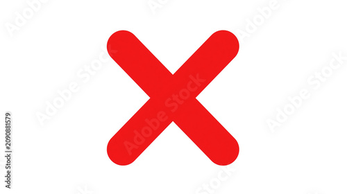 Fotografie Bold red cross symbol representing negation or error, isolated on transparent ba
