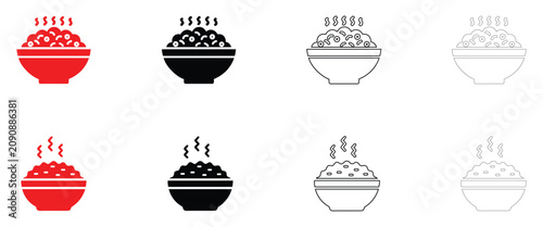 Rice bowl icon vector, bowl rice symbol icon vector, silhouette and line art illustration