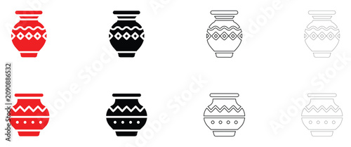 Clay pot icon vector, Indian pot clay pot for water icon symbol icon vector, silhouette and line art illustration