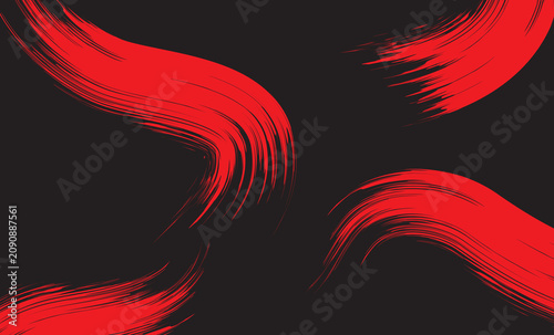 Abstract red brush strokes on black background, expressive paint texture vector, dynamic crimson ink swirls for artistic poster design