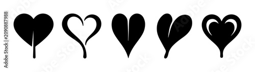 Принти на полотні Diverse Heart Icons, Black Vector Shapes, Love Symbols Collection, Romantic Grap