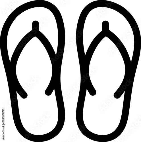 Cuadro en lienzo Minimalist outline of black flip-flops, simple line art for summer footwear and beach themes
