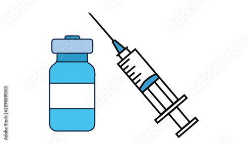 Photos Clean vector illustration of a medical vaccine glass vial and a hypodermic syrin