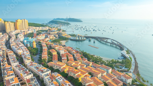 Aerial view of sunset town in Phu Quoc island, Vietnam