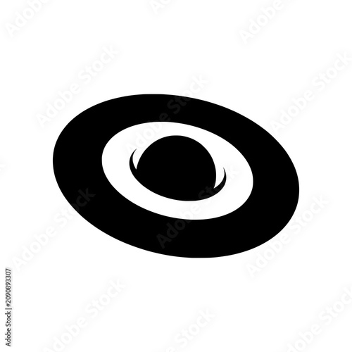 Black Hole icon featuring a cosmic singularity surrounded by a swirling accretion disk. Premium black and white vector illustration representing astronomy, astrophysics, deep space exploration, gravit
