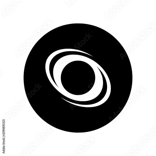 Black Hole icon featuring a cosmic singularity surrounded by a swirling accretion disk. Premium black and white vector illustration representing astronomy, astrophysics, deep space exploration, gravit